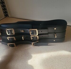 Honey Birdette Black Triple Buckle Belt with Gold Accents